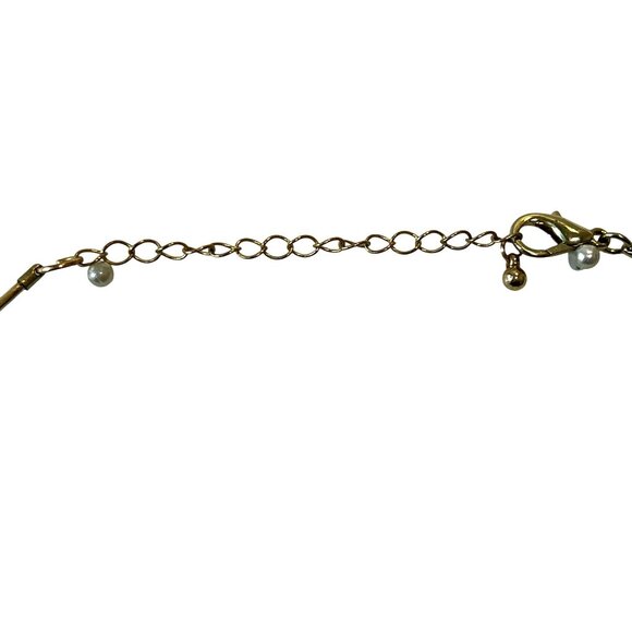 Choker Necklace Wooden Pendant Gold-Tone Metal Aqua Beads Lobster Clasp Closure - Picture 4 of 6